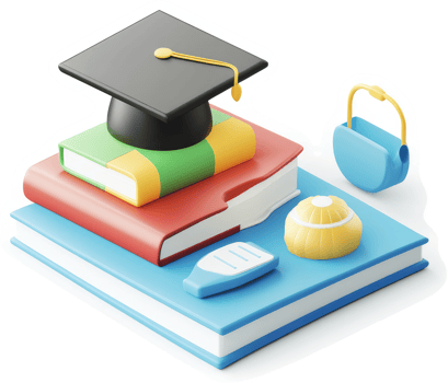 Stacked books, graduation cap, and accessory represent education. png