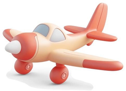 Cute, cartoonish airplane toy, rendered in a 3D style. png