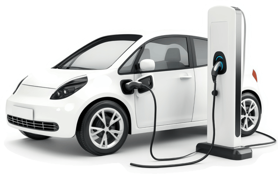 Electric vehicle charging at a public charging station. png