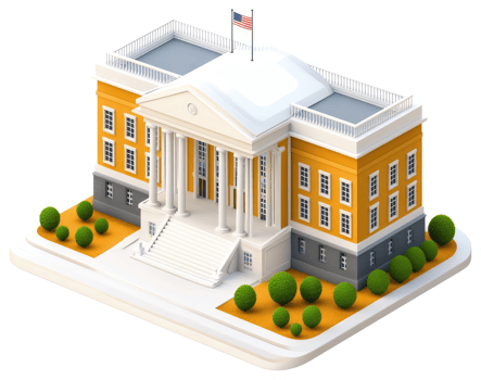 Isometric rendering of a government building. png