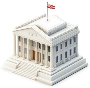 Government building illustration featuring a national flag. png