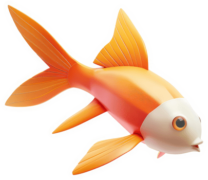 Vibrant orange fish with white head and fins. png