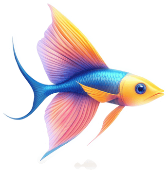 Vibrant colorful fish with elaborate fins. png