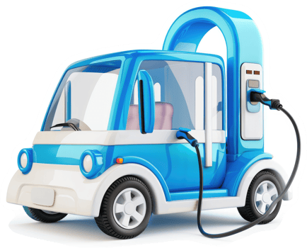 Modern electric vehicle connected to a charging station. png