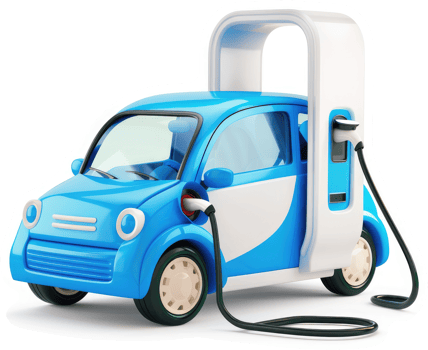 Electric car charging at a modern charging station. png