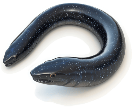 Two elongated, dark fish form a ring. png