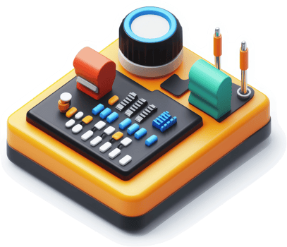 A vibrant, orange control panel with numerous adjustable components. png