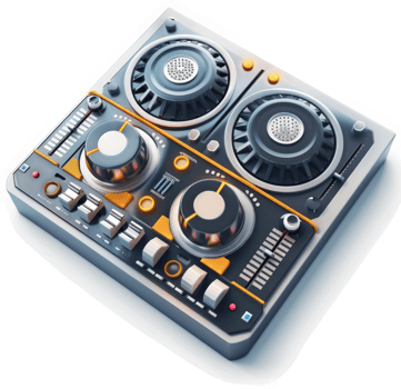 Modern audio mixing console with dual output. png