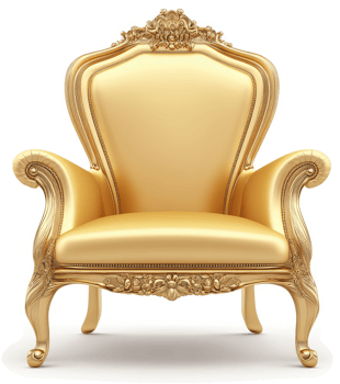 Ornate golden throne chair, showcasing royal elegance. png