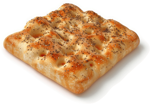 Square, golden-brown flatbread topped with poppy seeds. png