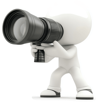 White figure person holding a large camera lens. png