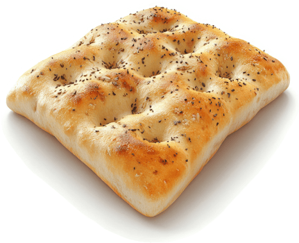 Square artisan flatbread topped with seasonings. png