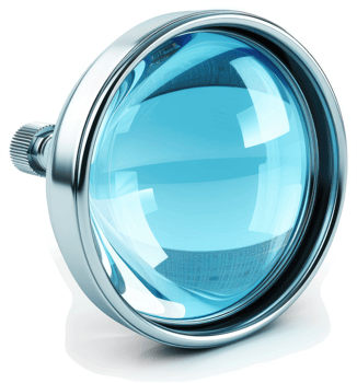 Round magnifying glass with metallic frame. png