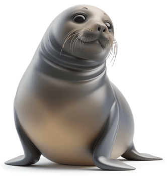 Cute cartoon seal, looking directly at viewer. png