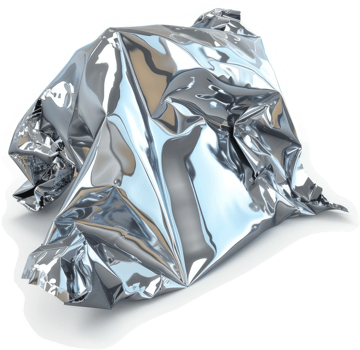 Crinkled metallic foil packaging discarded. png
