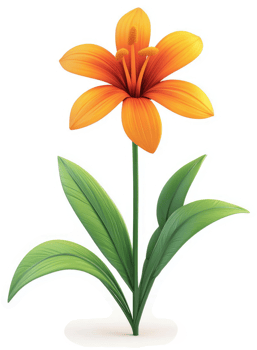 Vibrant orange lily with green leaves. png