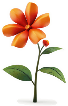 Vibrant orange flower with stylized leaves. png