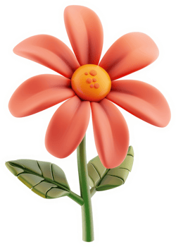 Vivid coral flower with green leaves. png
