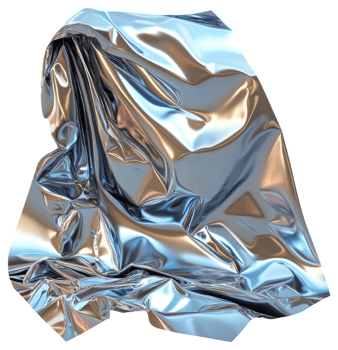 Crinkled metallic foil draped in a dramatic fashion. png