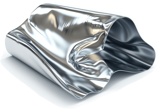 Metallic sheet, draped and sculpted into a flowing form. png