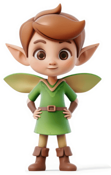Animated elf character, displaying friendly features. png