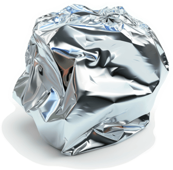 Crumpled metallic foil, a discarded wrapping material. png
