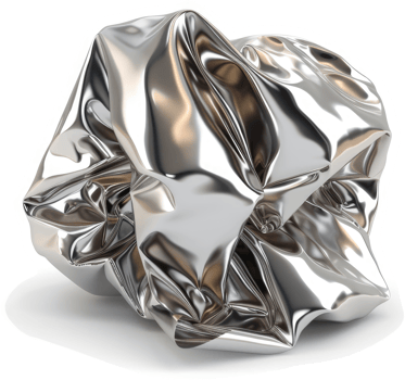 Crumpled metallic sheet reflecting light. png