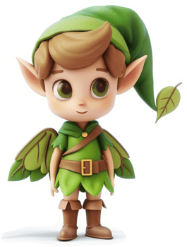Adorable elf boy in green attire with leaf-like wings. png