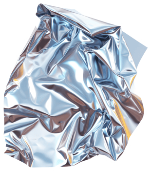 Crumpled, metallic foil, showcasing dynamic folds. png