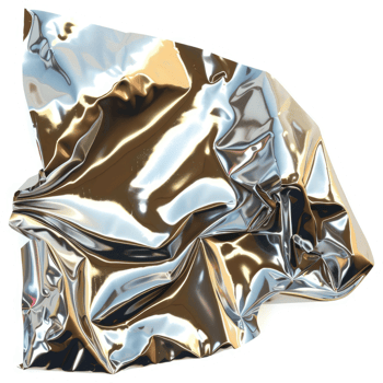 Metallic crumpled fabric draped over a light pink background. png