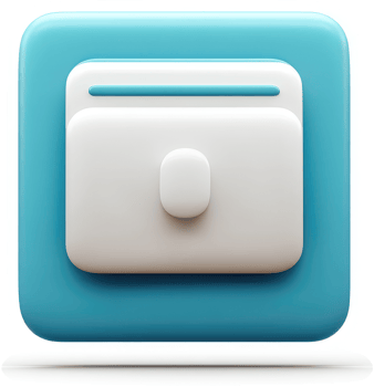 Simple, stylized icon of a digital wallet. png