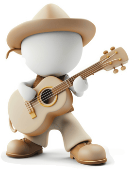 A 3D character plays a guitar, embodying musical performance. png