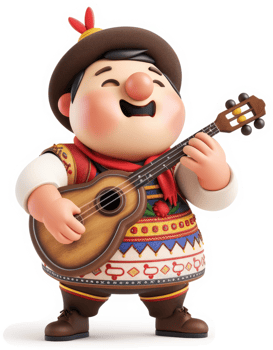 Cheerful south american musician playing a guitar. png