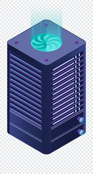 Isometric futuristic server. Isometric database or data center. Abstract blockchain. Computer. Cloud storage. Isometric technology vector