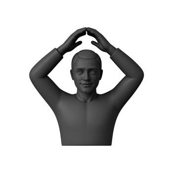 Mannequin forming heart shape with hands above head on a plain background png