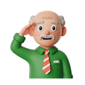 Cartoon man saluting with green shirt and tie on transparent background render 3d png