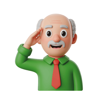 Cartoon man saluting in green shirt and red tie on transparent background png