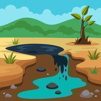 Oil Spill Pollution Dark Oil Stream. vector
