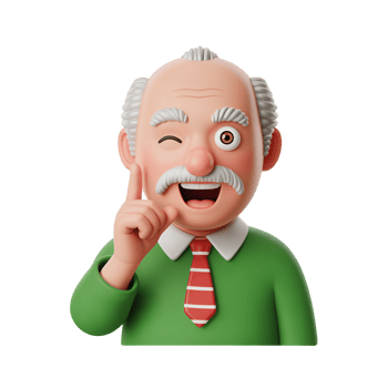 Cartoon grandpa winking with finger up, wearing green shirt and red tie on transparent png