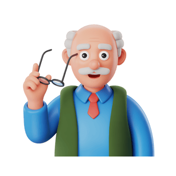 Cartoon elderly man holding glasses with a tie and vest on isolated cutout png