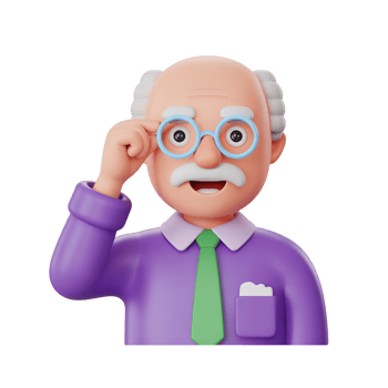 Cartoon man with glasses adjusting them in a purple shirt and green tie png