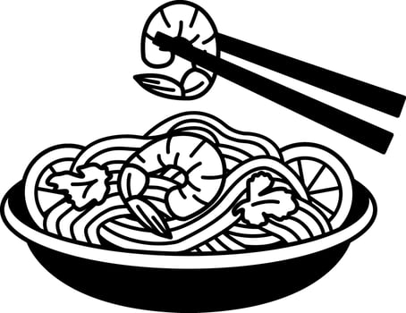 black and white single icon of Pad Thai vector