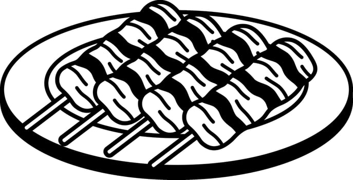 black and white icon of Thai grilled pork vector