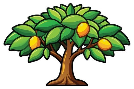 A cartoon Illustration of a Fruit Tree Laden with Yellow Fruit vector
