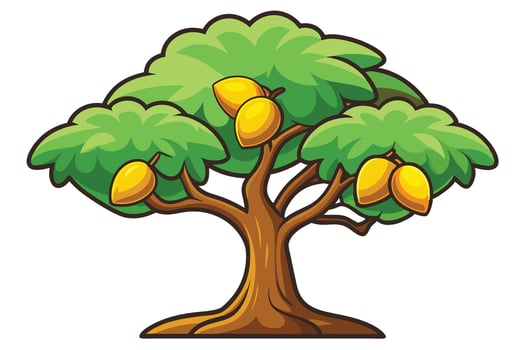 Cartoon Illustration of a Fruit Tree Laden with Yellow Fruit vector