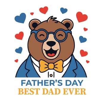 Father's Day Best Dad Ever Cute Bear with Glasses Greeting Card Background Illustration vector