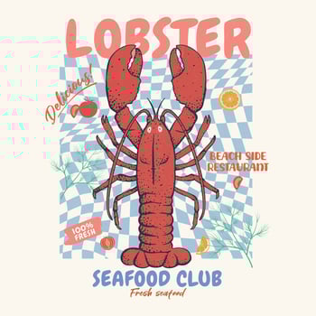PrintLobster design. Lemon, Tomato, Seafood. Lobster Fish vintage artwork. vector