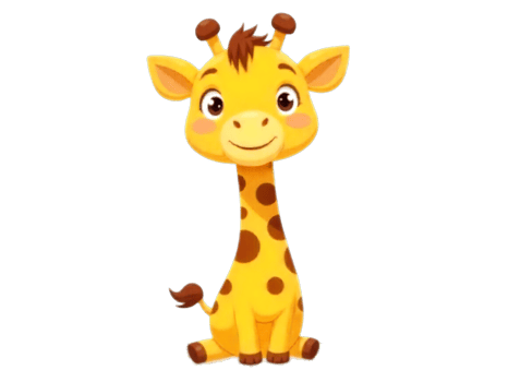 Cartoon Giraffe Sitting with a Gentle Smile Isolated png