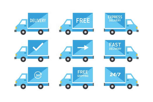 Freight Truck Icons, delivery truck flat icon set, parcel delivery truck icons, cargo delivery truck vector