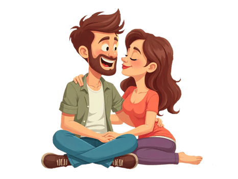Cartoon Couple Relaxing Together, Feeling Love and Affection png